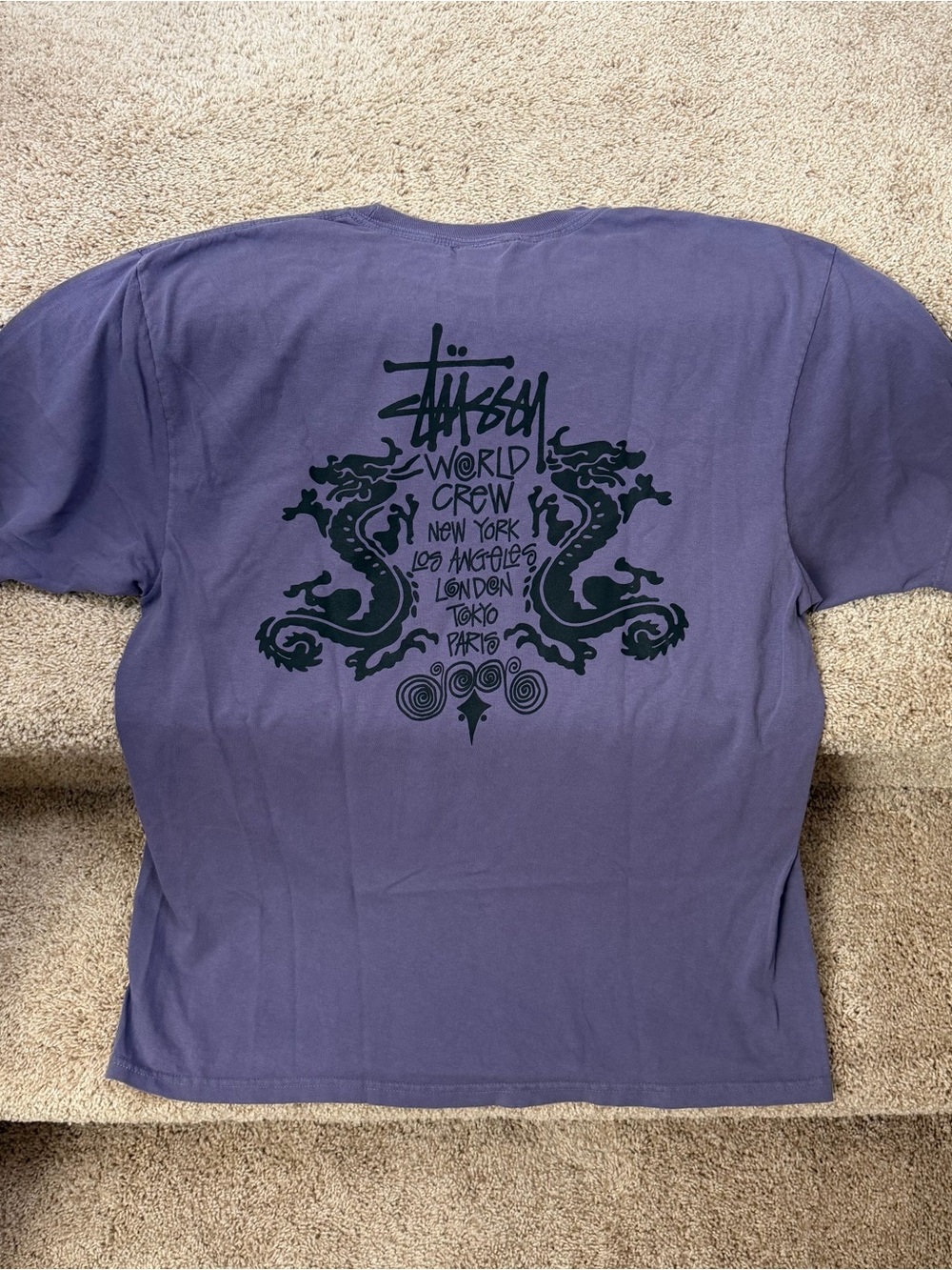 Stussy Purple Dragon World Crew Graphic Tee